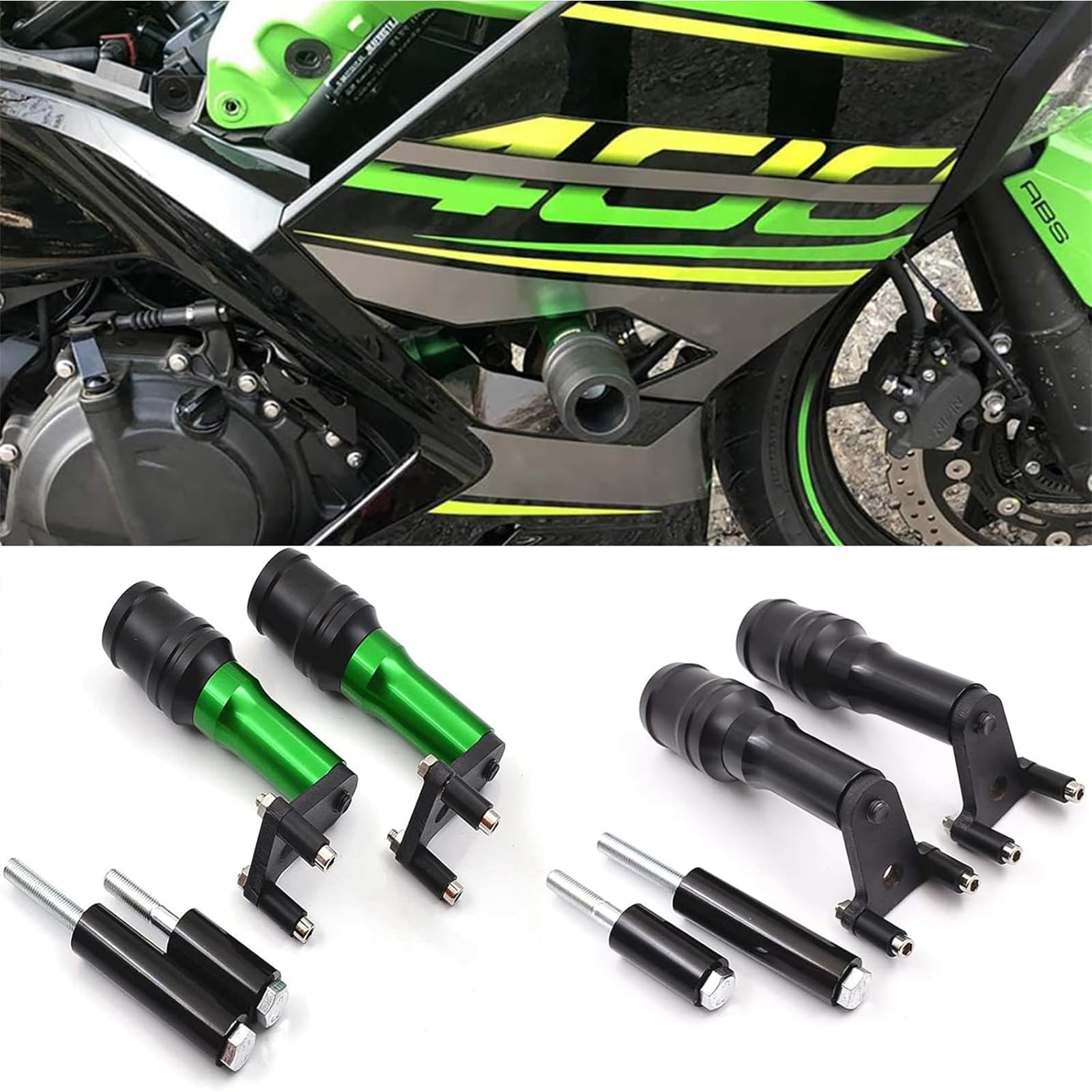 

Motorcycle Frame Sliders/Engine Sliders for Kawasaki Ninja 400 Z400 (2018-2023) and Ninja 250 Z250 (2019-2023) (Black)