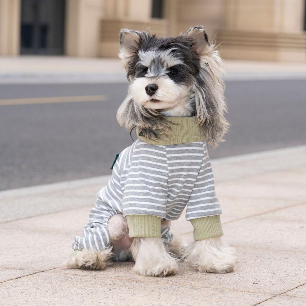 Striped Dog Jumpsuit With D-Ring, Soft Cotton 4-Legged Pet Clothes For Small Dogs, Breathable Puppy Bodysuit For Daily Wear