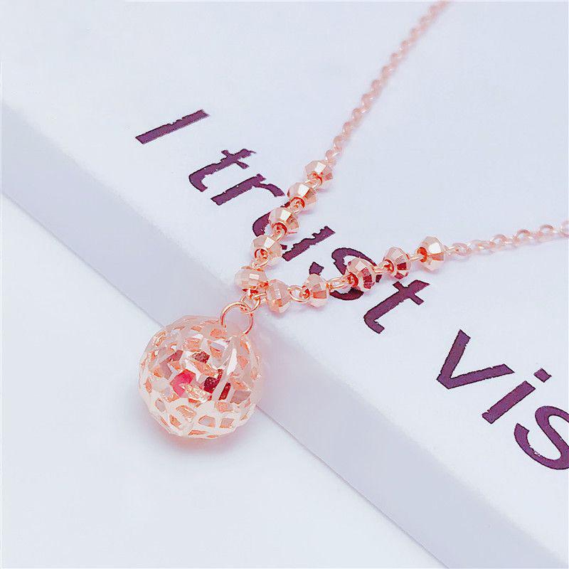 

Изысканное русское ожерелье из полого шарика 585 пробы фиолетового золота, модная и простая цепочка цвета розового золота, изысканная. 45+3cm