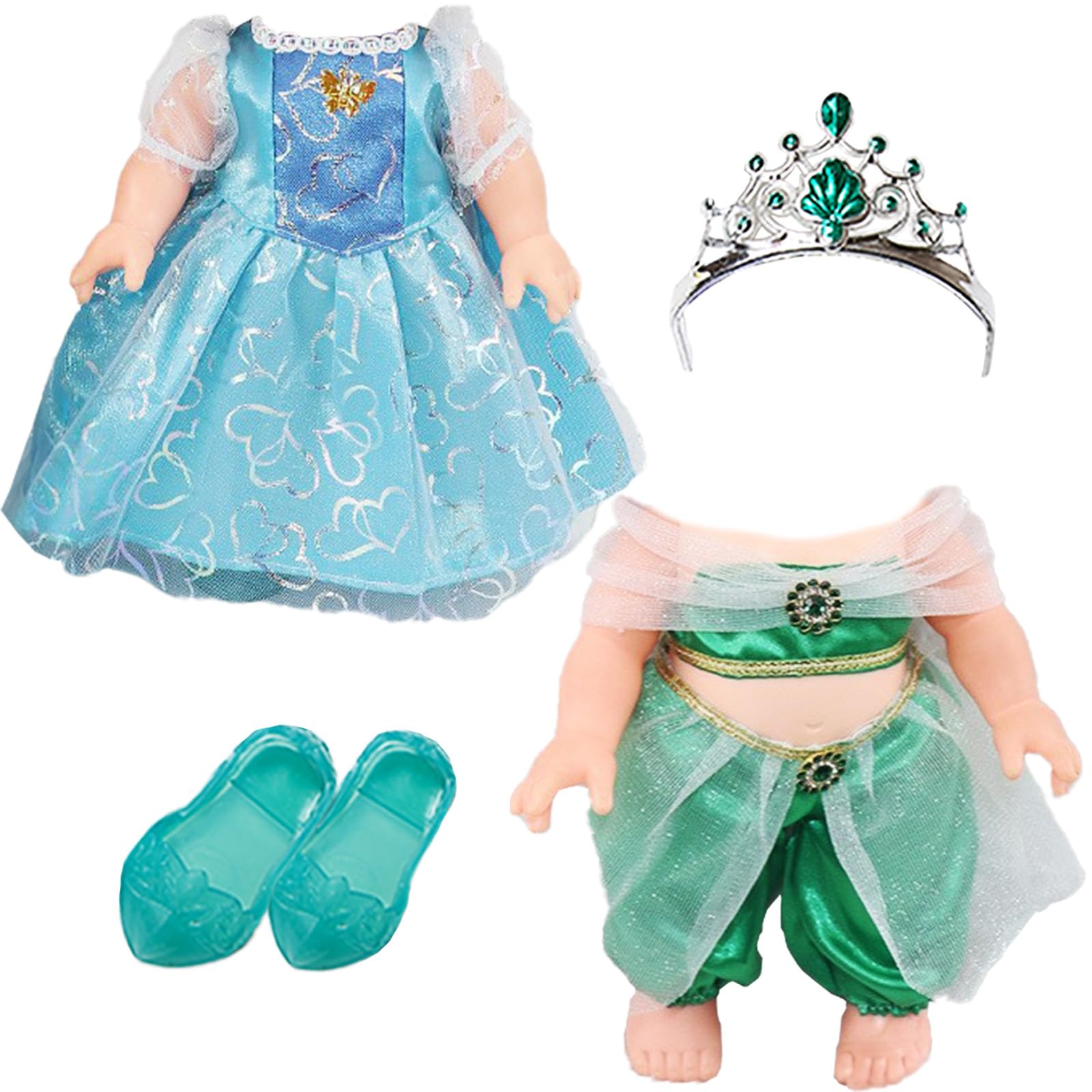 

Princess Dress, Dress-Up, Shoes, and Tiara Set (2 outfits, 4 pieces) - Fits dolls sized 25-26cm (approx. 9-10 inches) - Compatible (Set C)