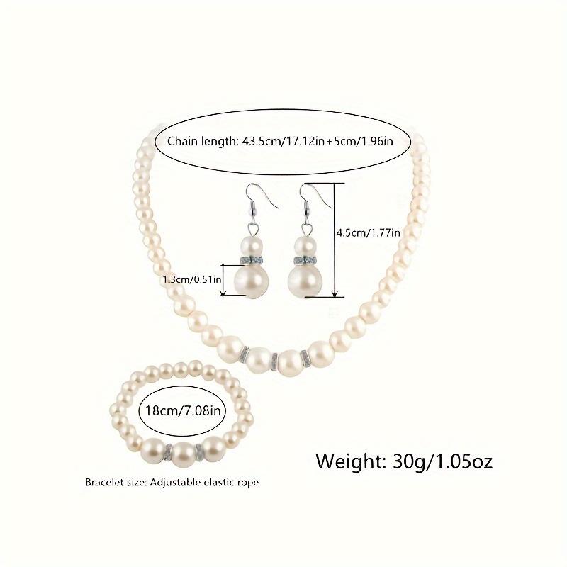 Women 3Pcs Artificial Pearl Jewelry Set Classic Elegant Necklace Bracelet Earrings All-match Daily Party Jewelry Gift