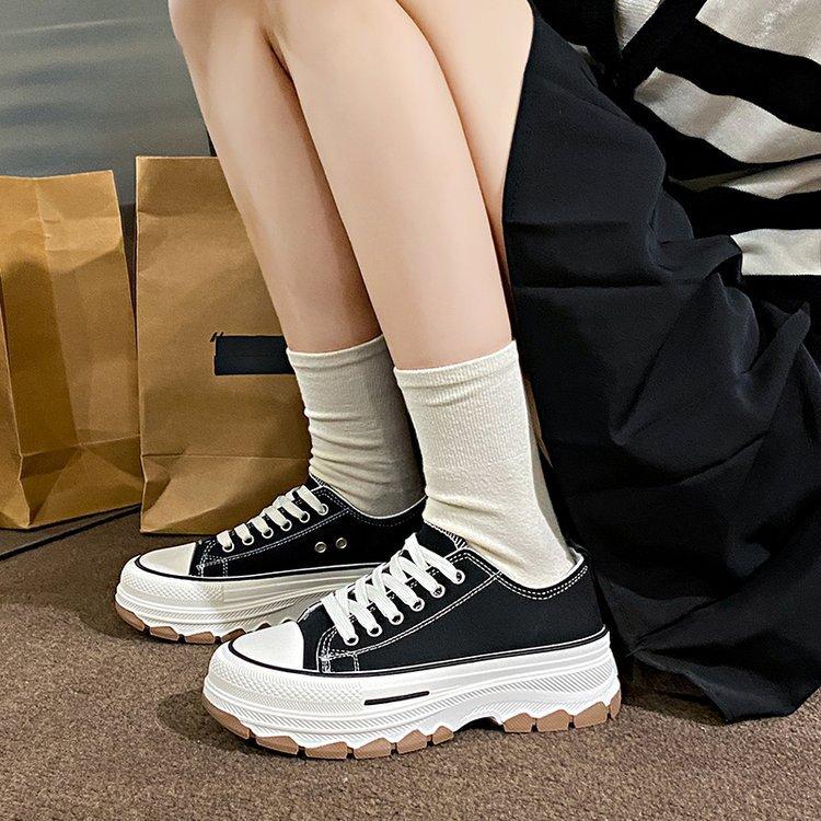 

The new lace-up canvas shoes are good for spring Hong Kong style and student platform casual sneakers 35 чёрный