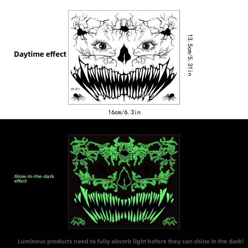 Mary Funny Halloween Horror Mouth Luminous Tattoo Sticker, Face Sticker, Three-dimensional Spider Scar Waterproof