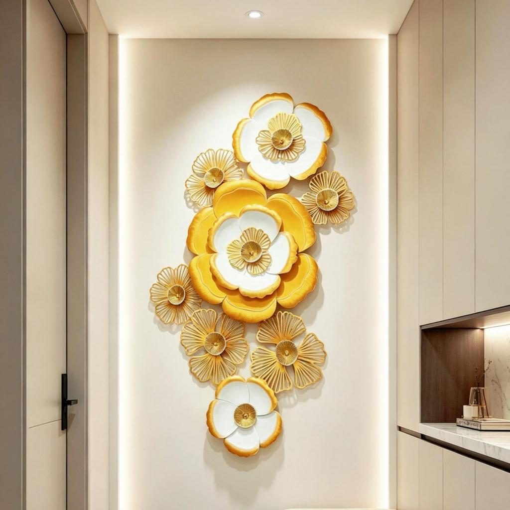 Metal Flower Wall Decor Layered Art Sturdy for Entryway
