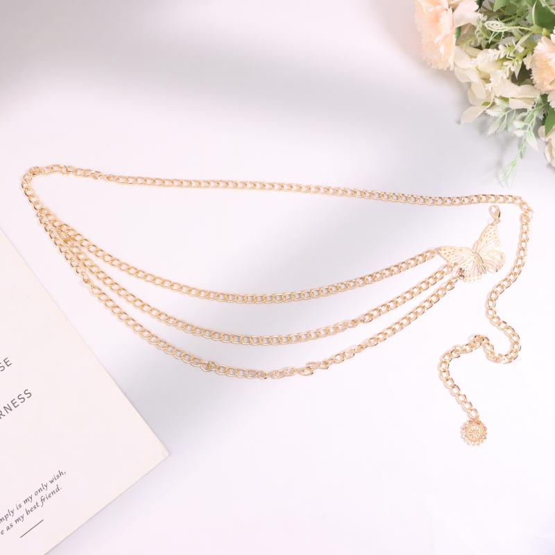 Butterfly Waist Chain Elegant Multi-Layer Butterfly Tassel Waist Chain Belt For Women Metal High Waist Chain Dress Lady Belt