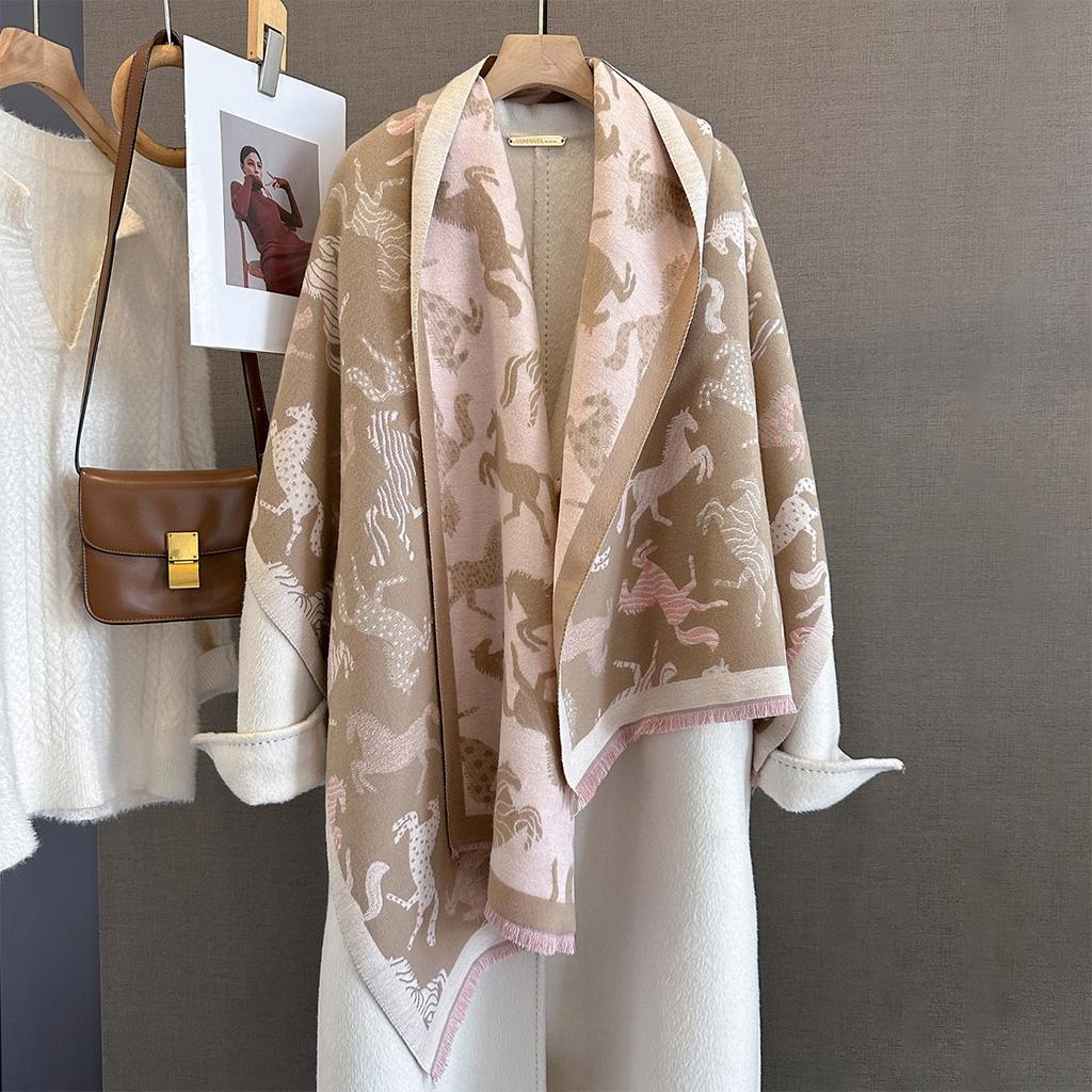 Autumn and Winter New Atmosphere Versatile Pony Jacquard Pattern Warm Scarf Women's Thickened Imitation Cashmere Scarf