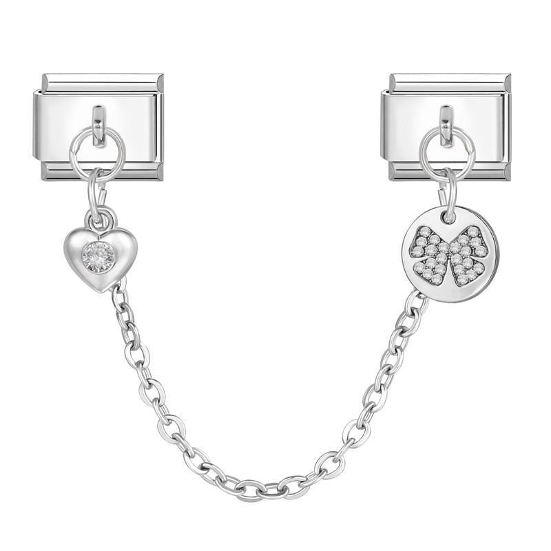 Flowers Moon Star Butterfly Heart Zircon Tassel Chain Italian Charm Links Fit 9mm Bracelet Stainless Steel DIY Jewelry Making