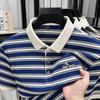 Herren Polohemd Revers Kurzarm T-Shirt Sommer Gestreift Cartoon Stickerei Oberteil Mode Business Casual Herrenmode