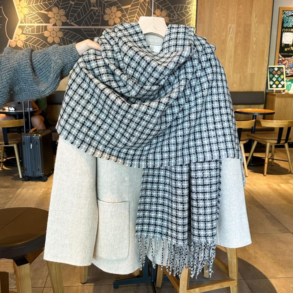 Autumn and Winter High End Houndstooth Fringed Scarf for Girls  Korean Style Versatile Thickened Warm Scarf Long Shawl