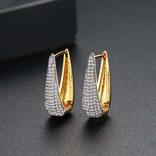 LUOTEEMI Rhodium and Real Gold Double Gold Plated Huggie Earrings Cubic Zirconia Jewelry