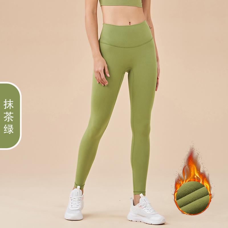 Autumn and winter nude fleece no embarrassment high waist anti-crimping yoga pants women's hip lift thickened thin velvet sports fitness pants