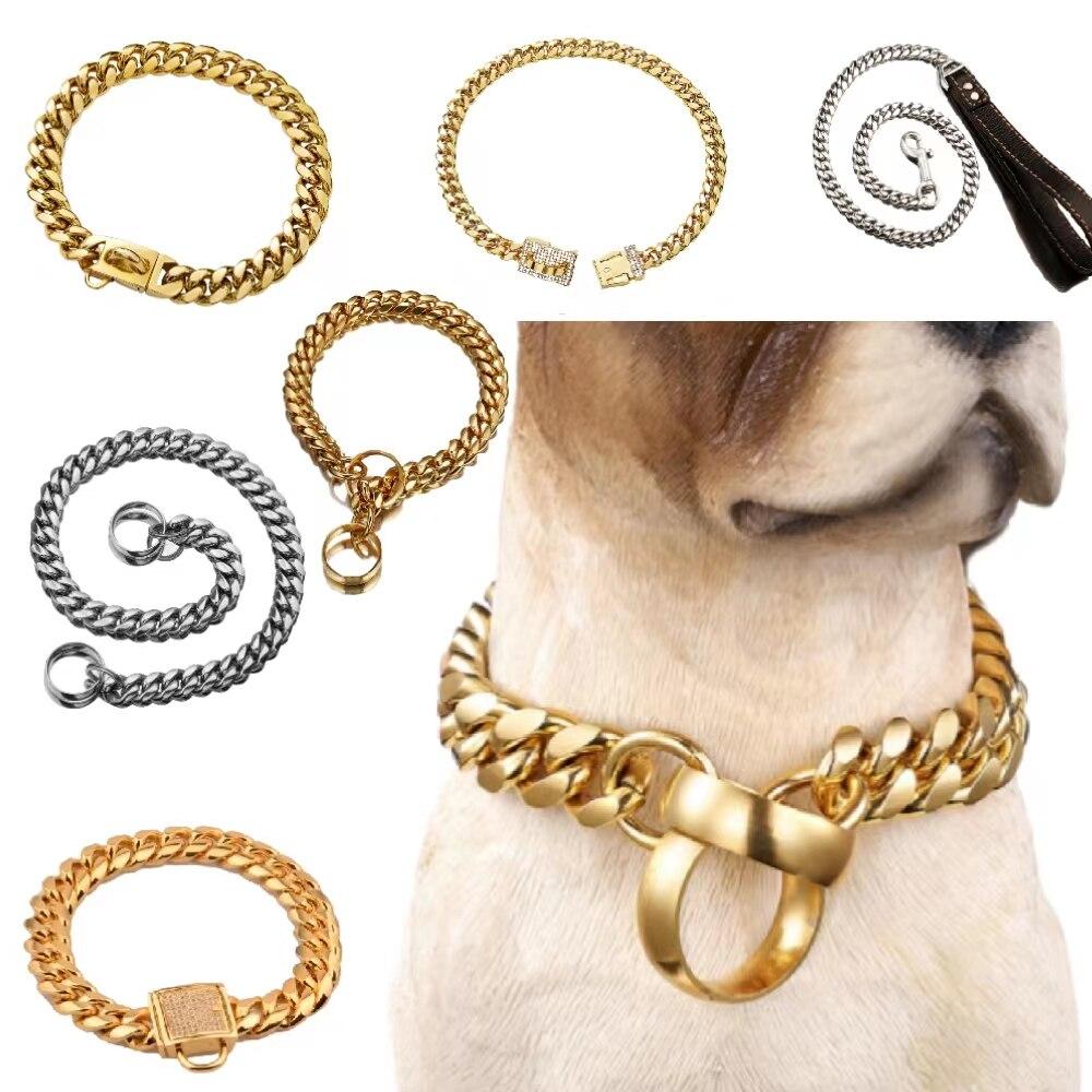 

19 мм сверхмощная цепочка для собак, ожерелье для дрессировки домашних животных, дроссель из нержавеющей стали, тактический ошейник, золотое кубинское звено для большого прогулочного кольца для собак
