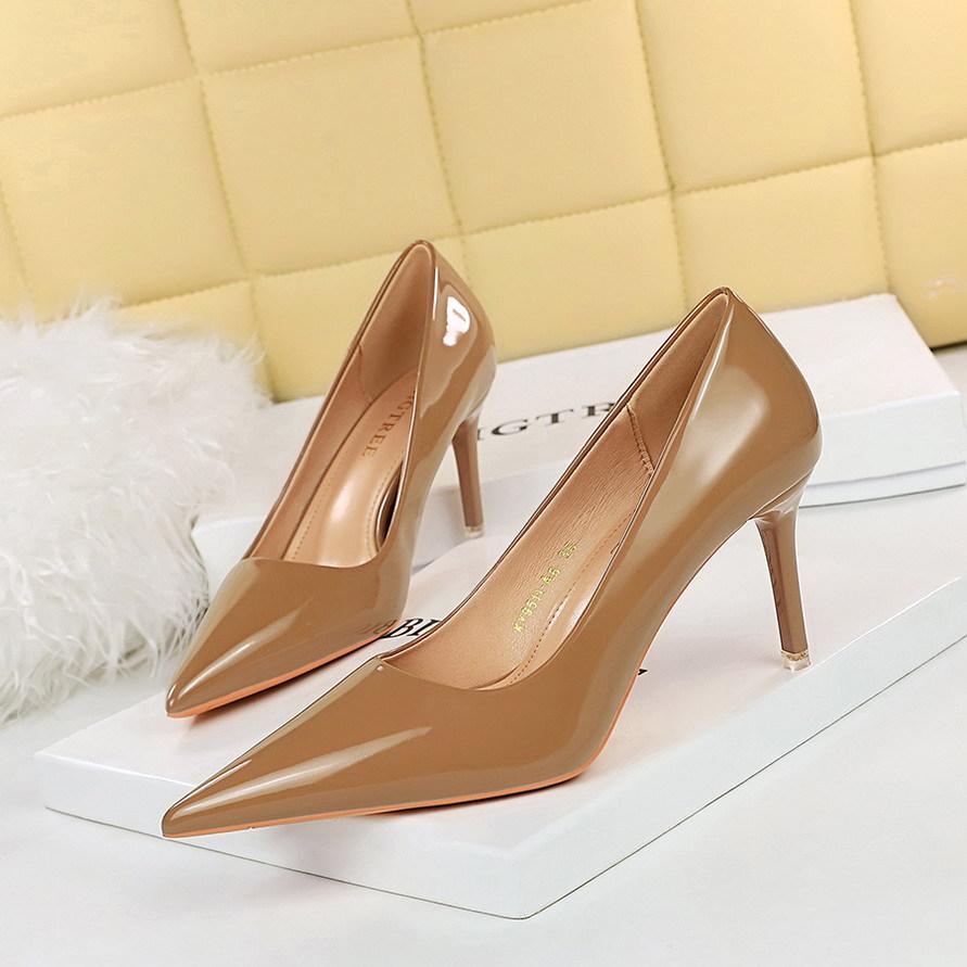fashion Patent Leather Women Pumps High Heels Pointed Solid Color Party Stilettos Fashion Wedding Bridal Party Simple Red Fashion 9511-6