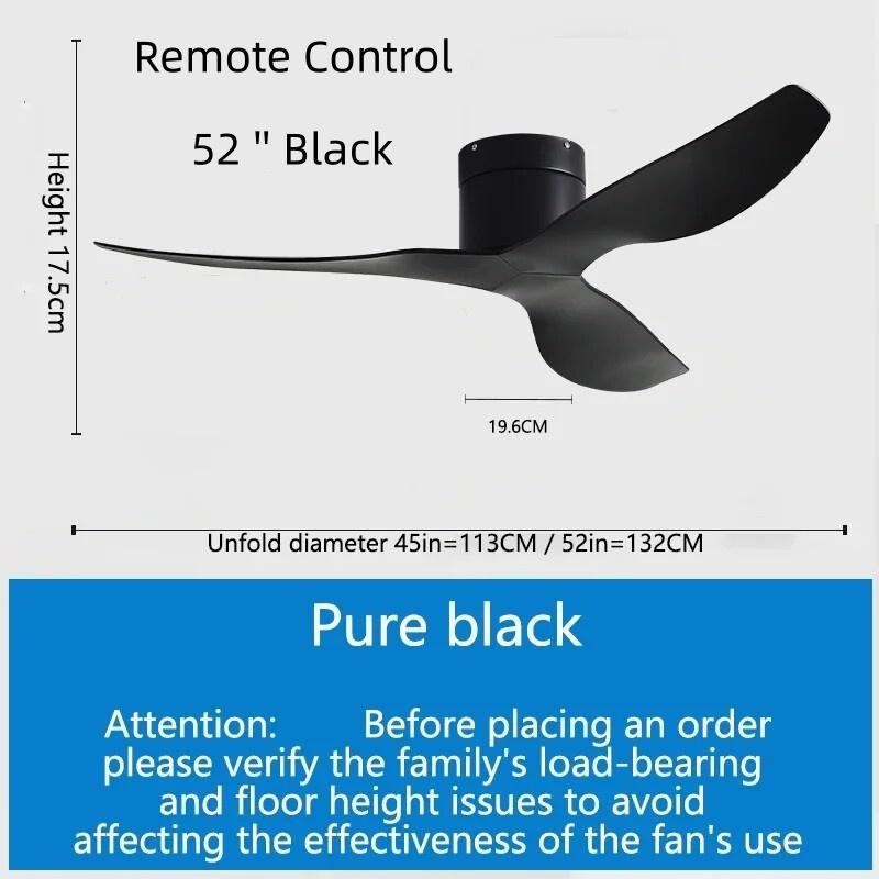 45/52" Nordic Ceiling Fan 35W DC Motor Low Noise Electric Fan 6 Wind Speeds Adjustable Home Restaurant Ceiling Fan