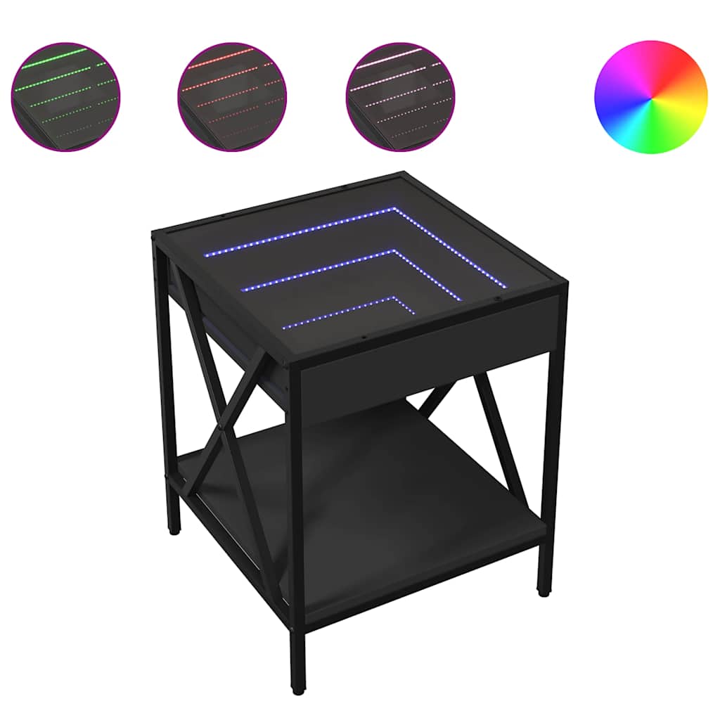 Vidaxl Stolik Kawowy Z Led Infinity, Czarny, 40X40X49 Cm