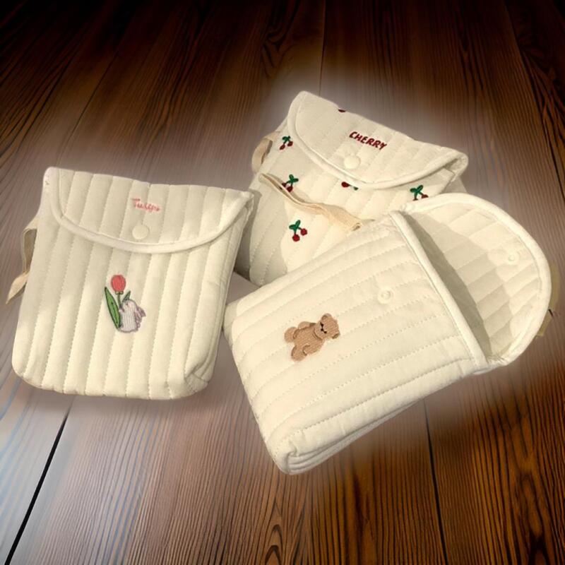 

Women s Embroidered Snap Button Quilted Sanitary Napkin Mini Pouch cherry