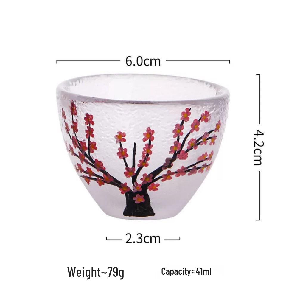 Japanese Plum Blossom Sake Set: Glass Warmer Pot & Wine Cup for Shochu and Baijiu