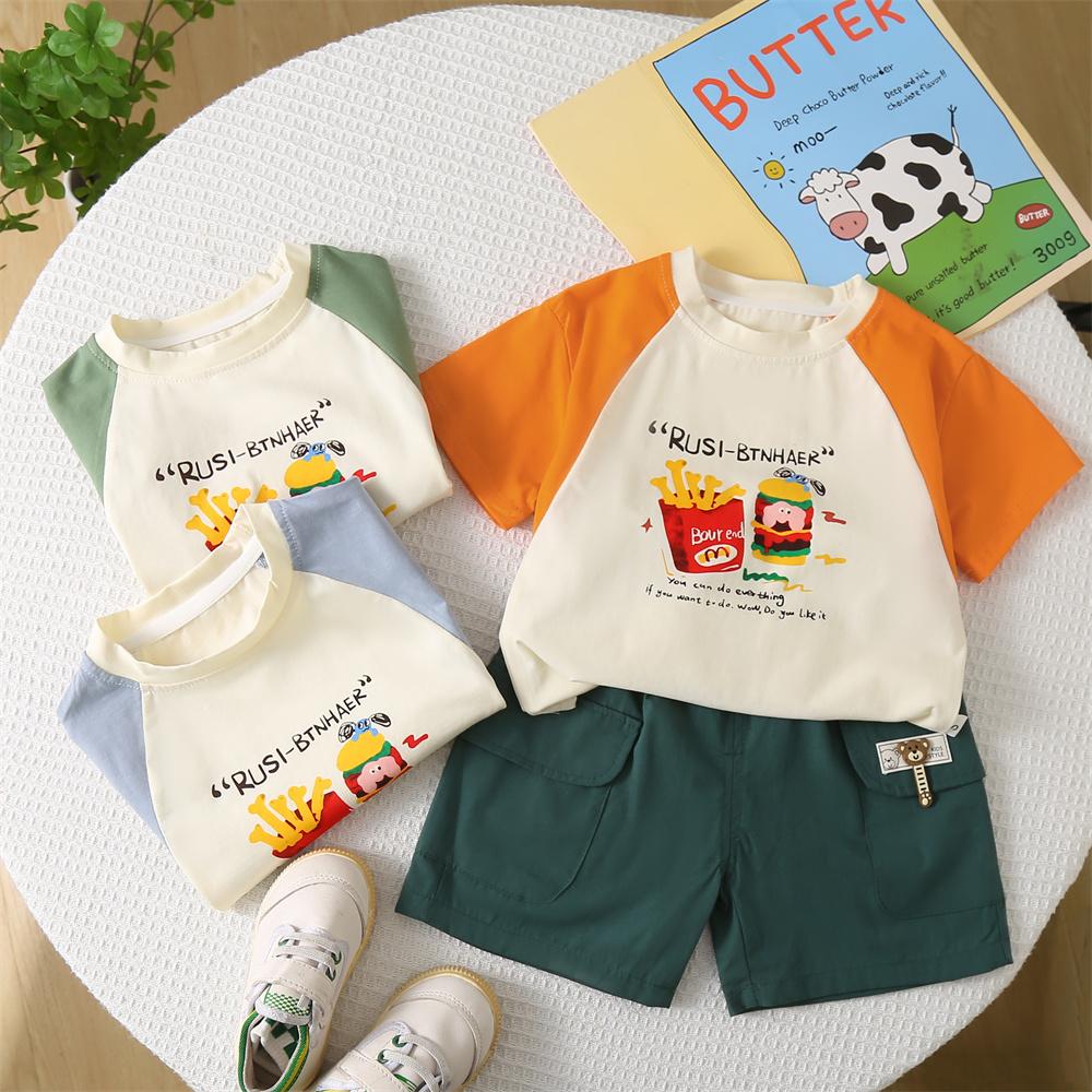 0-5-year-old Children's Short Sleeved Set Boys' Casual Printed Top+denim Shorts Two-piece Set Cute Baby Clothes
