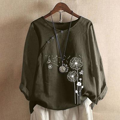 Plus Size 5XL Floral Print Blouse Lady Long Sleeve Cotton Linen Shirt  Spring Fall Women Top Casual Buttons Blouse