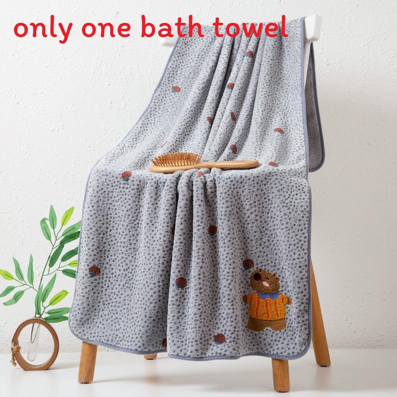 Coral Fleece Bath Towel With Animals Embroidery For Adults And Couples Home Use Gift