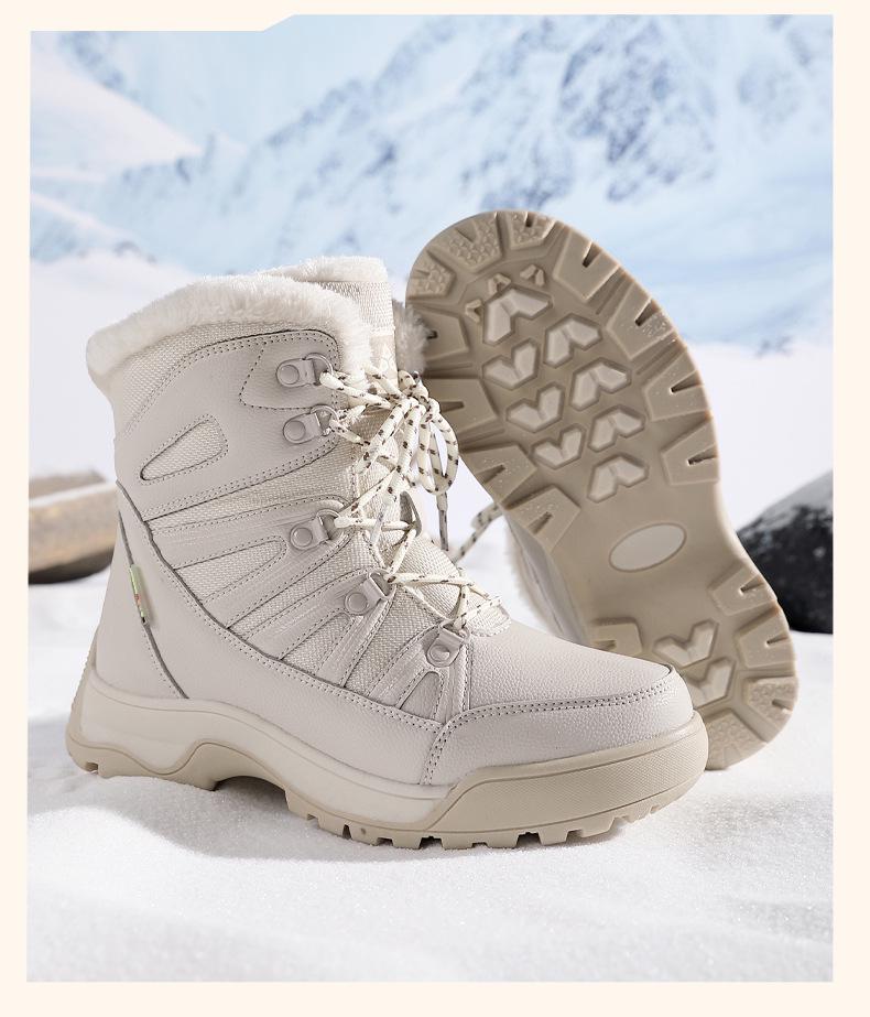 Women's Winter Mountaineering Boots - Warm, Thickened, Plus Velvet Snow Shoes for Outdoor Use.
