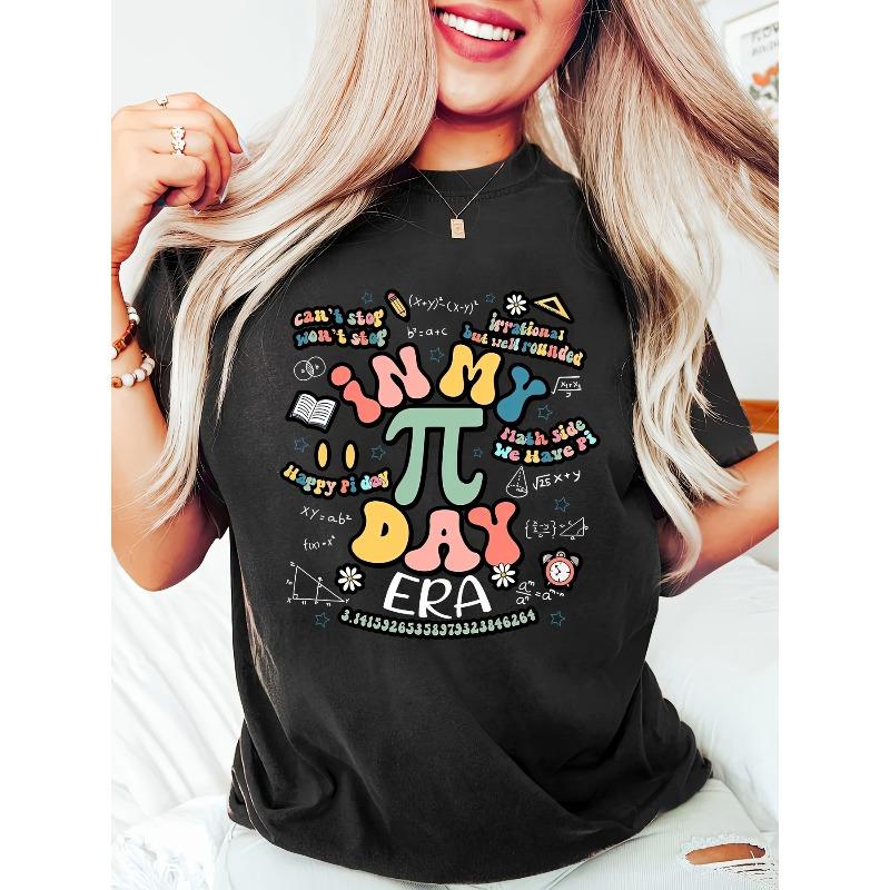 

Women S Casual Graphic Print T-Shirt - Short Sleeve Crew Neck, Vibrant Math-Themed Design, Lightweight Cotton Top for Spring & Summer 4XL чорний