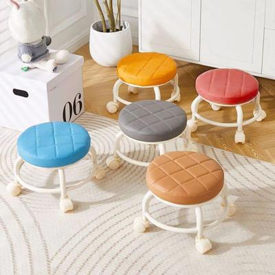 Low Rolling Stool with 360 Degrees Swivel Wheels Faux Leather Cushion Roller Seat Heavy