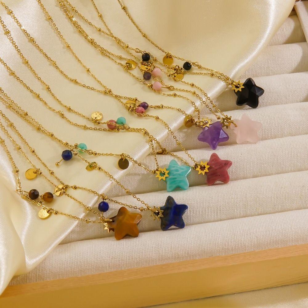 Natural Star Pendant Neck Chain Vintage Women Neck Choker Star Stone Necklace  Neck Decoration