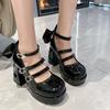 Chunky Platform High Heels Pumps Women 2025 Spring Punk Thick Heel Mary Jane Lolita Shoes Woman Patent Leather Cosplay Shoes