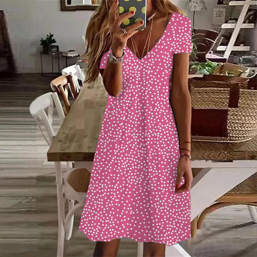 Letnia Moda Damska Sukienka z Dekoltem V z Krótkim Rękawem w Kropki Seksowna Krótka Spódniczka Sukienki