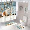 4Pcs/Set Print Shell Starfish Shower Curtains Ocean Beach New Bath Mat Set Waterproof Bath Curtain Polyester Anti-slip Carpet Toilet Rugs