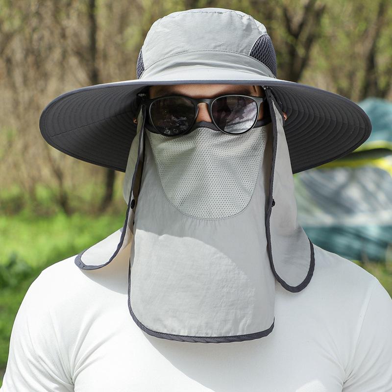 Large Shawl Sunscreen Neck Protection Big Brim Sun Hat Outdoor Leisure Mountaineering Fishing Cap Men Waterproof Fisherman Hats