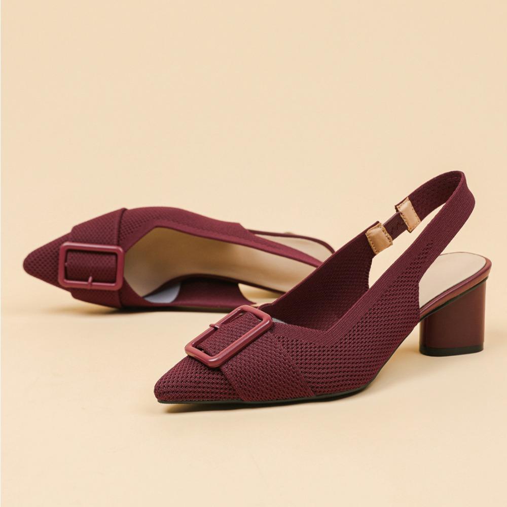 Fashion Sandals for Women 2025 Summer Pointed Shallow Mouth Knitted Hollow Breathable Buckle Thick Heel High-heeled Sandals Women's