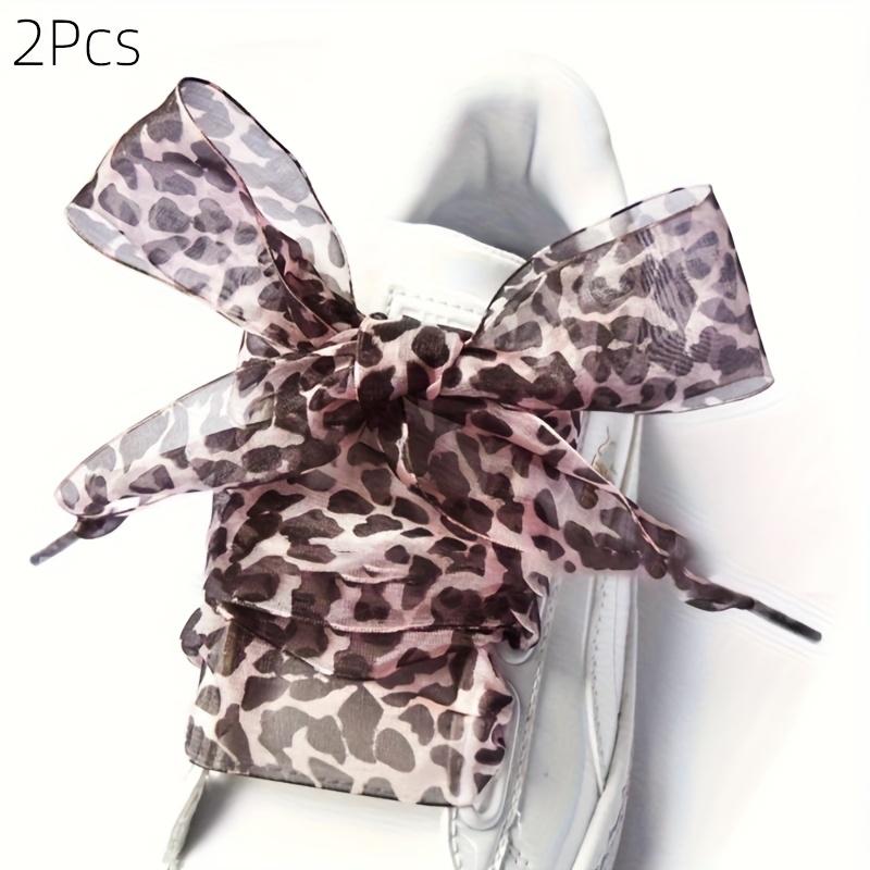 2 Stück Satin-Schnürsenkel mit Leopardenmuster | Stilvolle flache Schnürsenkel für Damenschuhe, 110 cm, Modische Accessoires