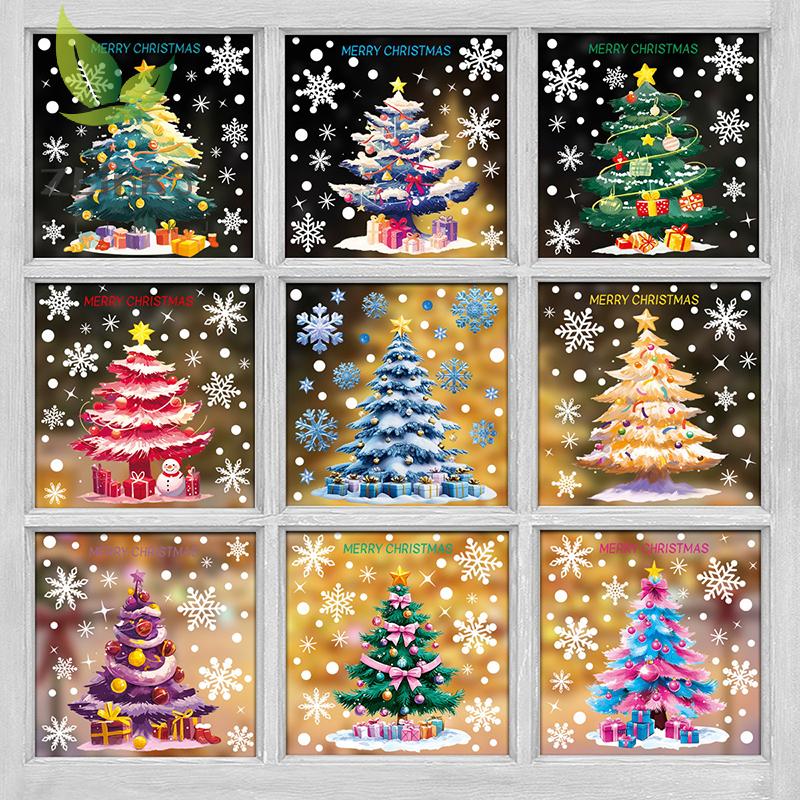 Kreativa juldekaler, Färgglada julgranar, Fönsterdekaler, Snögubbar, Snöflingor, Statisk elektricitetsdekaler