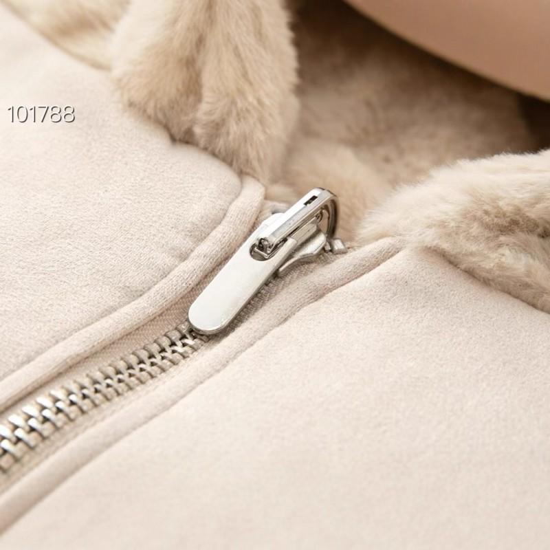 Damen Wendbare Kunstwildlederjacke Kurz Fleecegefüttert Polokragen Puffärmel Frischer Süßer Stil