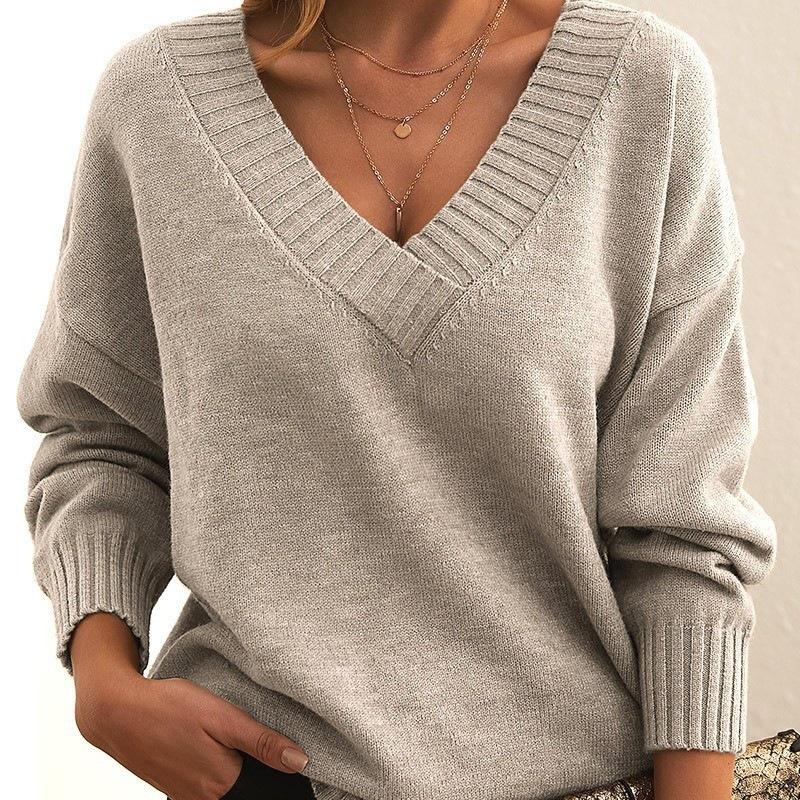 2026 New Women's Pullover Sweater, Loose V-Neck, Casual Versatile Knitwear