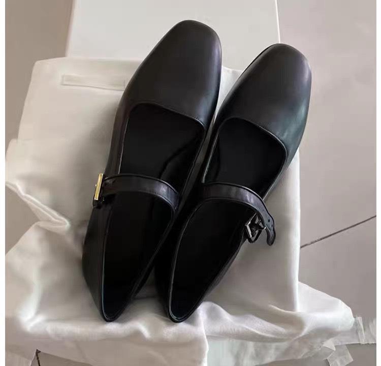 Leather Retro Square Head Mary Jane One-word Buckle with Versatile Flats Shallow Single Shoes Women's Shoes Spring Ballet Shoes