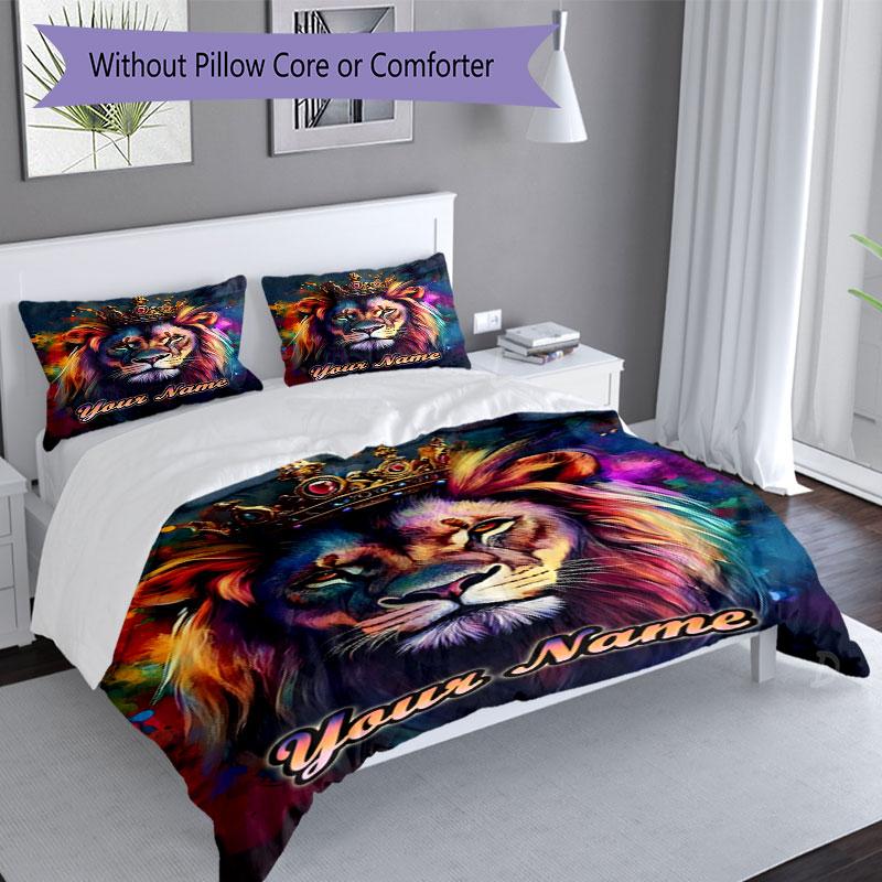 3PC Custom Name Royal Lion Majesty Bedding Set Duvet Cover Closure Includes 1 Duvet Cover & 2 Pillowcases for Bedroom