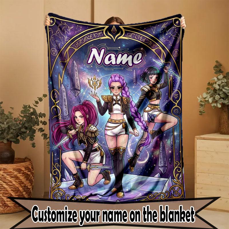 Custom Name Personalized Demon Hunters Kpop Print Blanket, Home Decor, Bedroom, Sofa, Camping, Couch, Gifts for Birthday Christmas