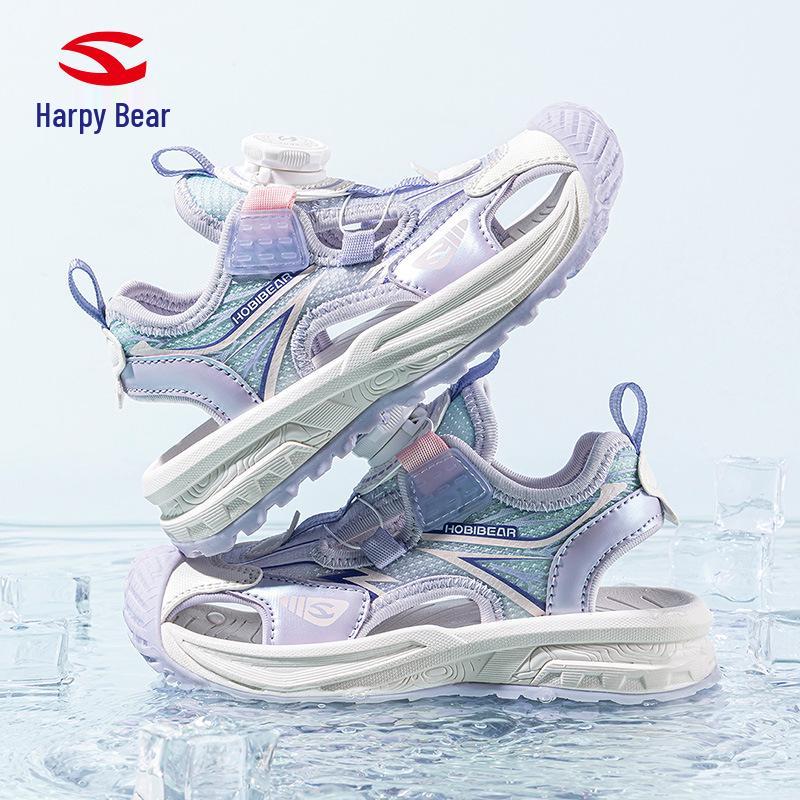 Happy Bear Kids' Sandals: Summer Closed-Toe with Rotating Button - Wear-Resistant Beach Shoes for Boys & Girls