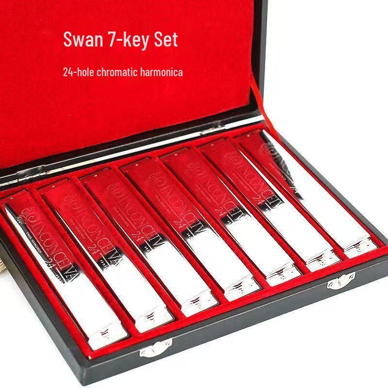 Swan 24-Hole Harmonica Set: 7-Piece and 12-Piece Options, ABCDEFG Keys, for Students and Adults, Beginner Wind Instrument.