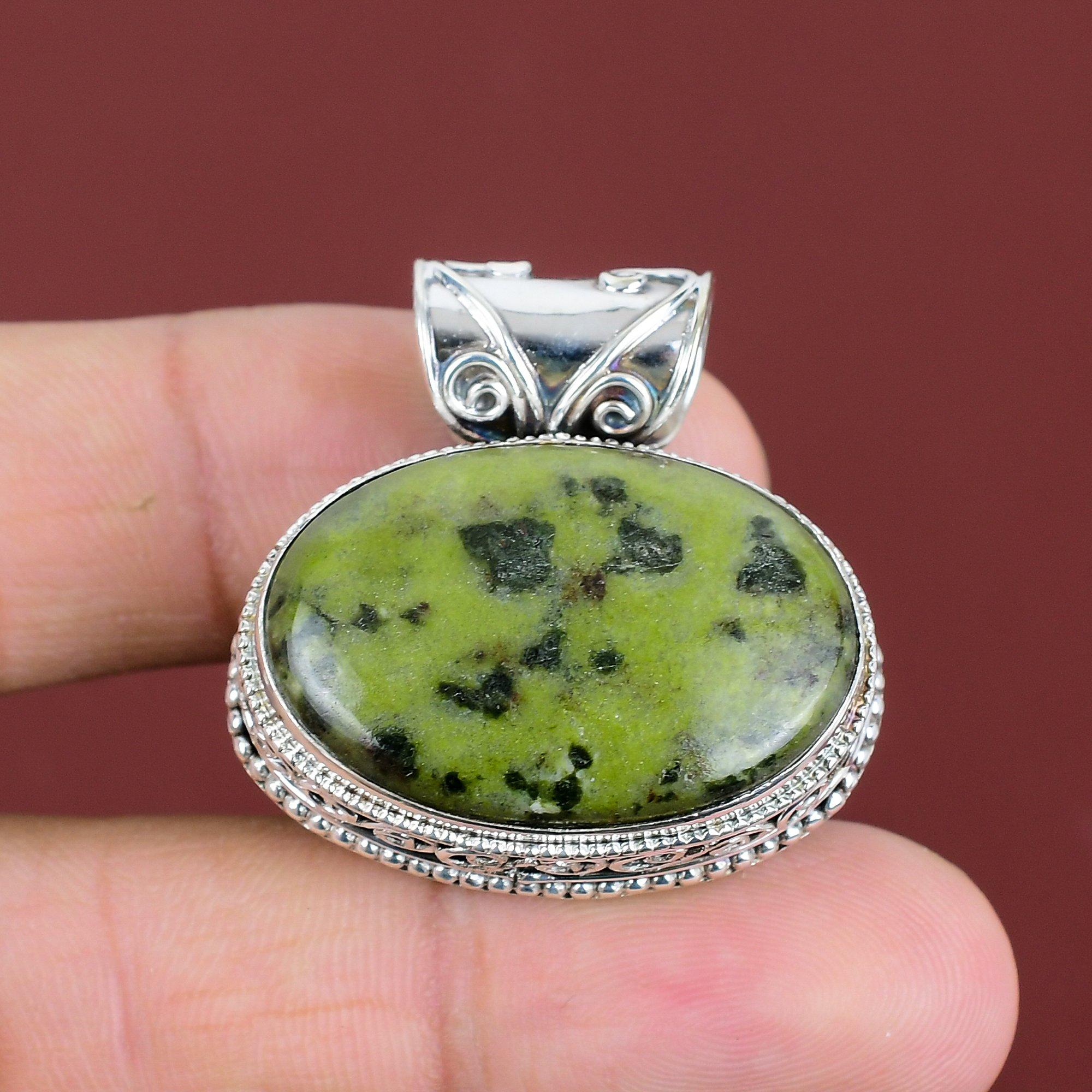 Serpentine Pendant Real Gemstone Pendant 925 Sterling Silver Pendant Designer Jewelry Handmade Vintage Pendant Gifts For Mom Silver Jewelry