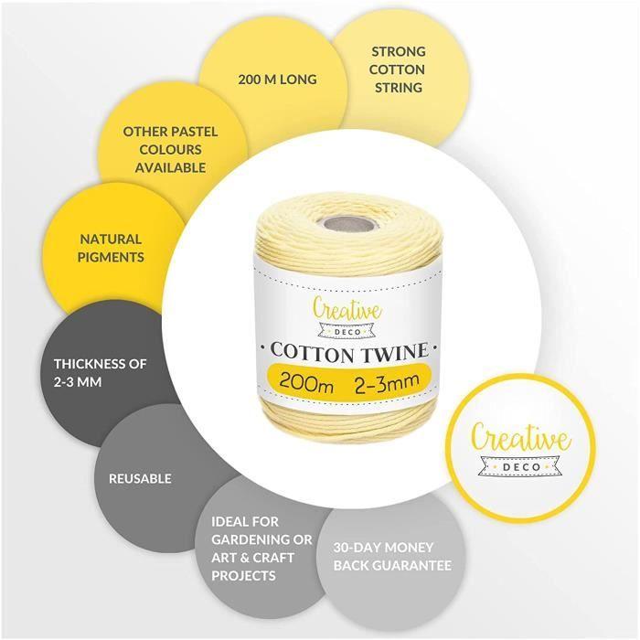 Corde Macramé - CREATIVE DECO - 3mm X 200m - Jaune Pastel - Fil De Coton Et Polyester
