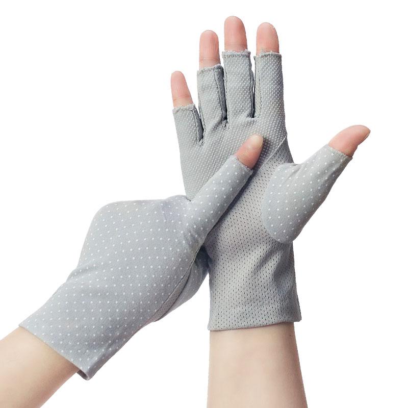 New Fashion Women's Cotton Dot Summer Fingerless Half Finger Anti-Skid Sun Protection Printing anti-UV Thin Short Driving Gloves