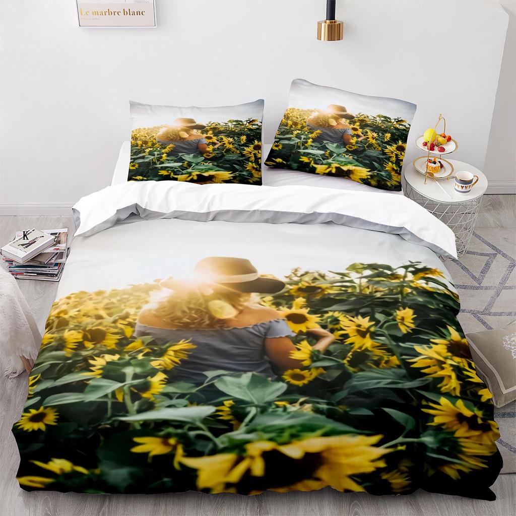 Yellow Sunflowers King Queen Duvet Cover Beautiful Floral Bedding Set For Kids Girls Women Girly Lovely Flowers Soft Quilt Cover
