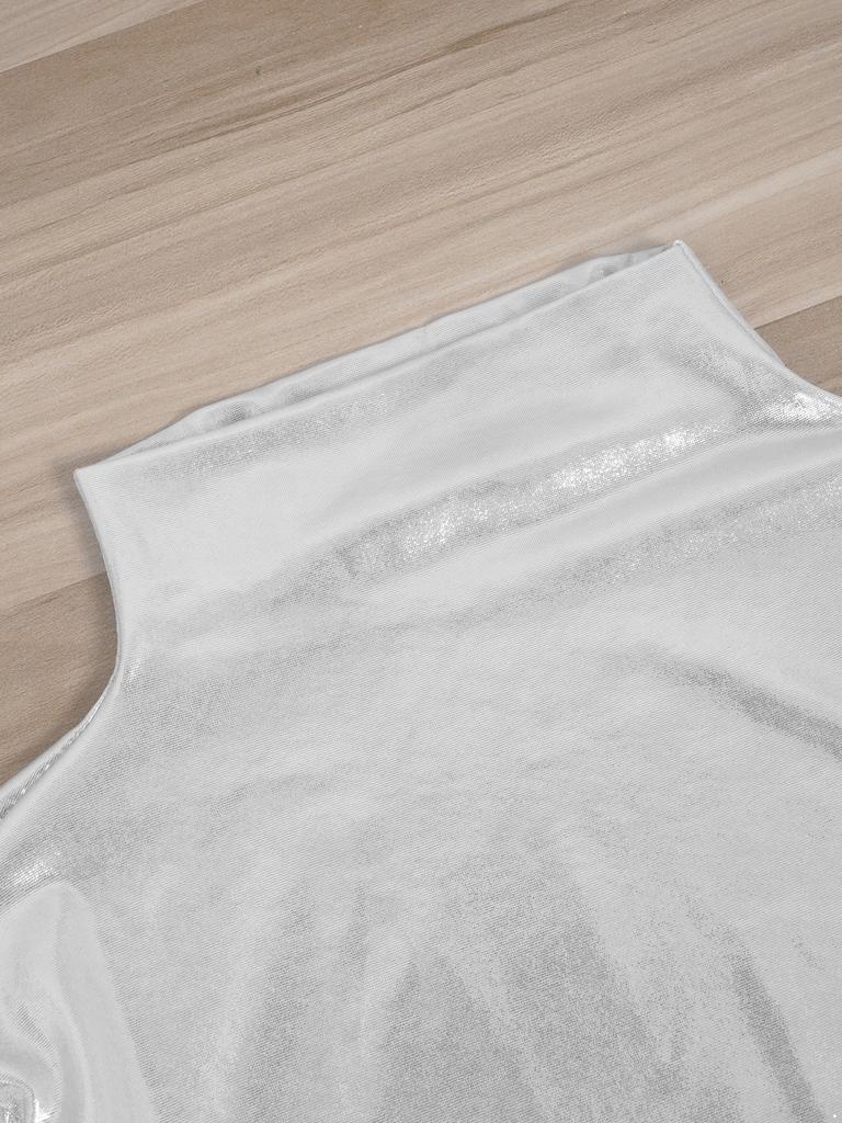 Damen Glänzendes Metallisches Schmal Geschnittenes Rollkragen Langarm T-Clubwear Cocktailparty Musikfestival Oberteile