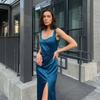 Fashion Wind Sexy Sling Stylish Slit Satin Dress Sexy Suspender Slit Dress