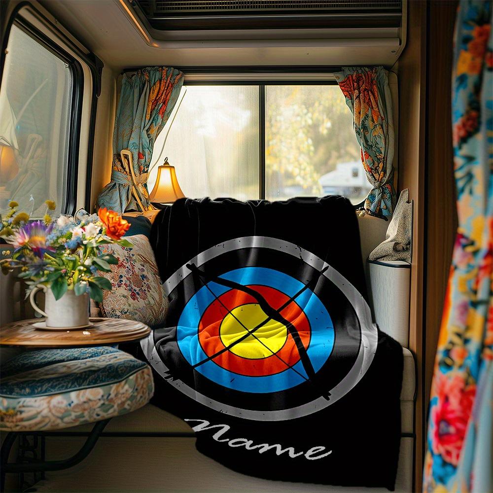 Archery Target With Bow And Arrow Blanket Personalized Name Soft Comfortable Stylish Blanket Car Blanket Perfect For Travel Camping Outdoor Home