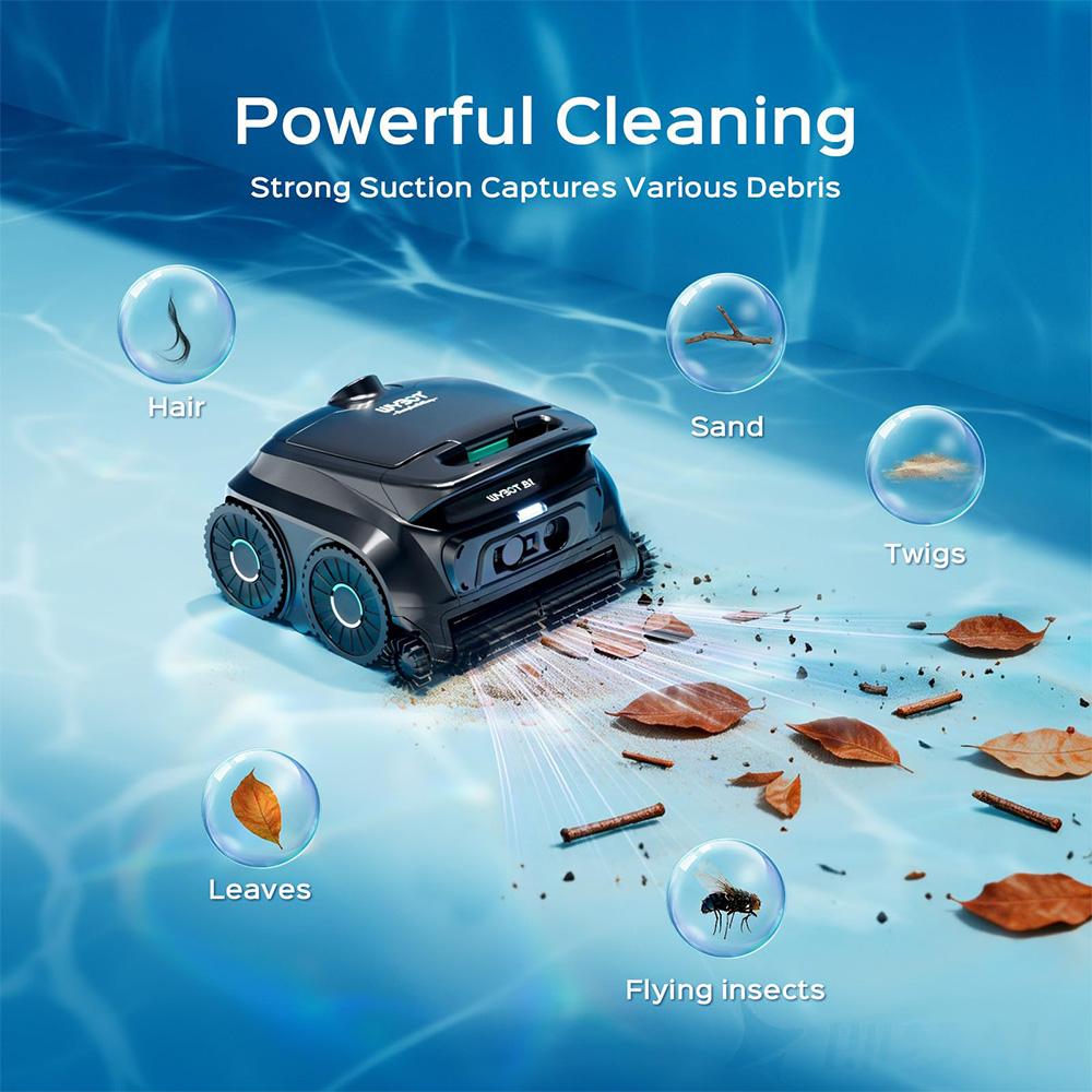 WYBOT B1 Pulitore Robotico Senza Fili per Piscina, Pulizia Completa della Piscina, Spazzola per Bordi e Angoli, Spazzola Quad-Rullo, Autonomia 120 min